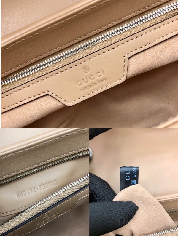 On this small shoulder bag, classic materials are combined with vertical and herringbone patterns to create a distinctive geometric style design.