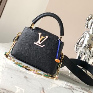Capucines Mini Handbag M21798 with black gold buckle