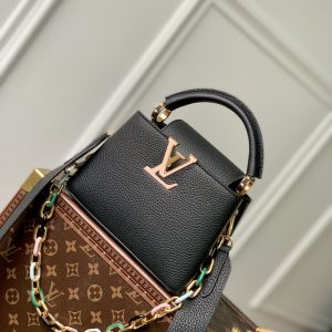 Capucines Mini Handbag M21798 with black gold buckle