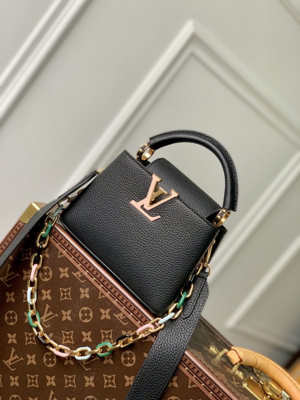 Capucines Mini Handbag M21798 with black gold buckle