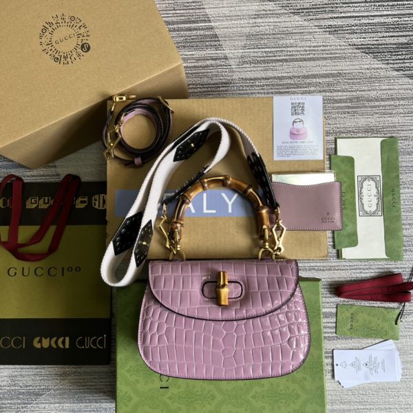 GUCCI's new exclusive store quality product, real photos of the item, materials, exclusive custom genuine crocodile skin with bamboo-like patterns, new model handbag with bamboo-shaped design - Image 8