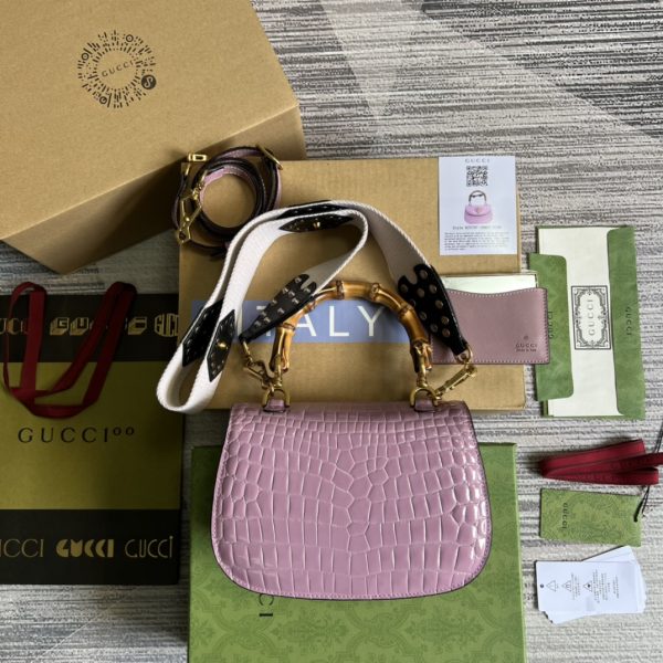 GUCCI's new exclusive store quality product, real photos of the item, materials, exclusive custom genuine crocodile skin with bamboo-like patterns, new model handbag with bamboo-shaped design - Image 7