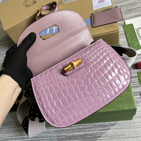 GUCCI's new exclusive store quality product, real photos of the item, materials, exclusive custom genuine crocodile skin with bamboo-like patterns, new model handbag with bamboo-shaped design - Image 9