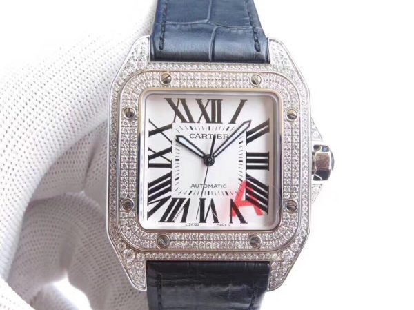 Men's Cartier Santos large with full diamonds, a choice for the rich!
